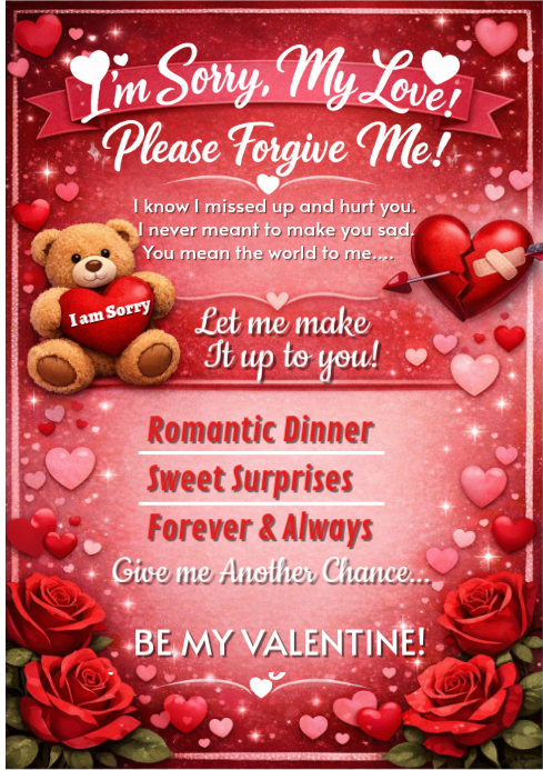 Valentine Day apology flyer Template | PosterMyWall Valentine Day apology flyer Template | PosterMyWall