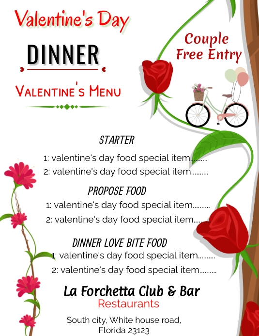 valentine day dinner menu flyer Template | PosterMyWall Valentine day dinner menu flyer Template | PosterMyWall