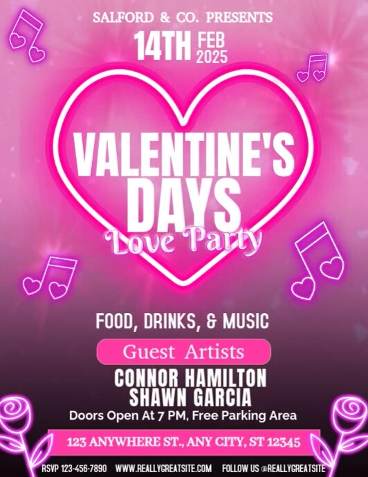 Valentine Day Love Party Poster Folheto (US Letter) template
