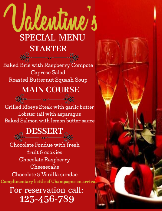 Valentine day restaurant menu poster Template | PosterMyWall