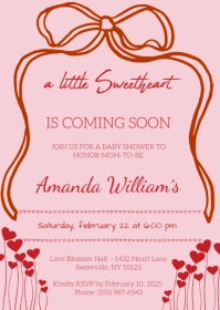 valentine - Hand Drawn Pink Red Baby Shower Invitation A6 template