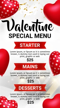 valentine menu, valentine special menu Digital Display (9:16) template