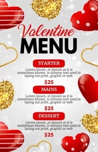 valentine menu, valentine special menu Half Page Wide template