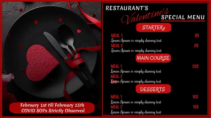 Valentine Menu, Menu Digital Display (16:9) template