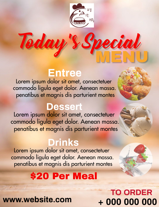 Valentine Menu Folheto (US Letter) template