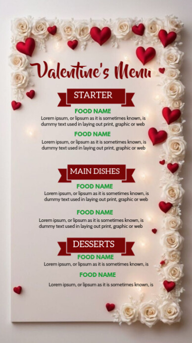 Valentine menu História do Instagram template