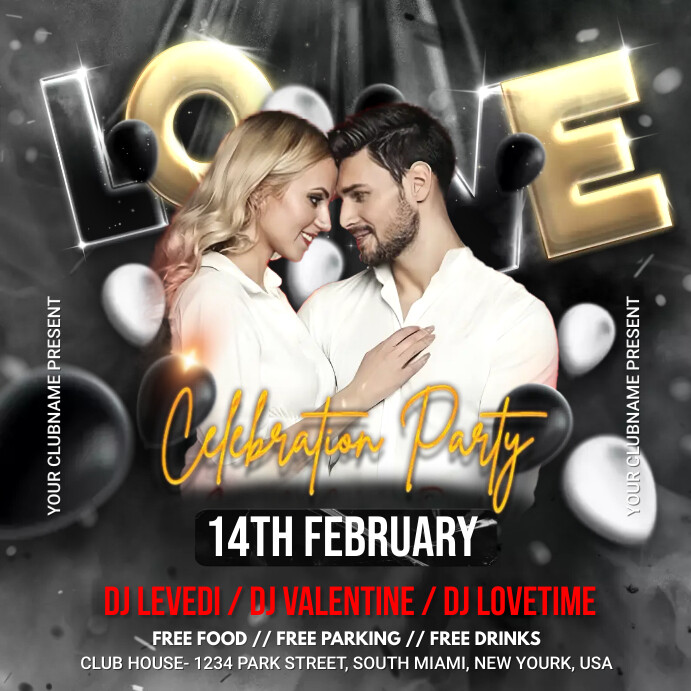 Valentine Night Party Flyer Instagram Post template