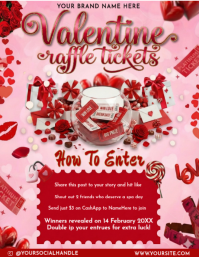 Valentine Raffle Tickets Flyer | Romantic Giveaway Poster Design Volantino (US Letter) template