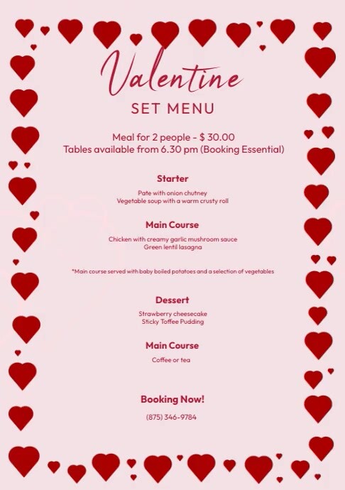 Plantilla de Valentine Set Menu | PosterMyWall