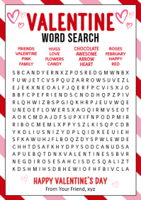 Valentine Word Search Game Classroom Activity A4 template