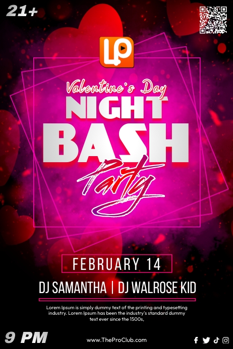 Valentines Bash Party Poster template