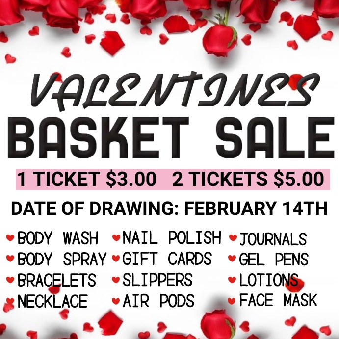 Valinetines Raffle Poster Valentine's Basket Sale Template | PosterMyWall