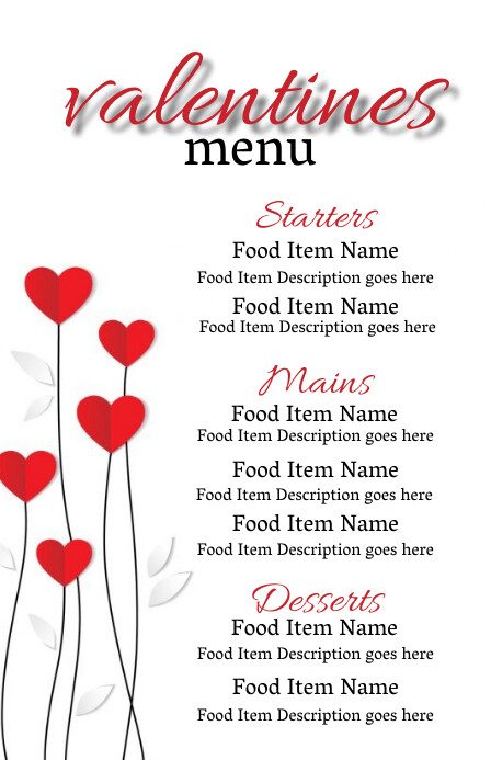 Valentines Day Dinner Menu Template PosterMyWall Valentines Day Dinner Menu Template PosterMyWall