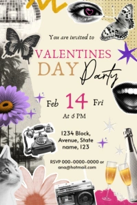 Valentine's Day Invitation Vintage Collage Poster template