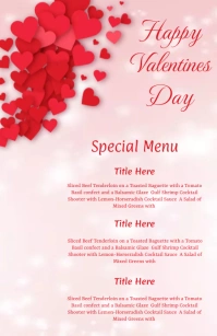 Valentines day Menu Card Half Page Wide template