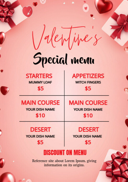 Valentines Day Menu Template PosterMyWall Valentines Day Menu Template PosterMyWall