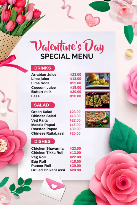 Valentines day menu Póster template