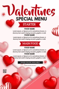Valentines day menu Poster template