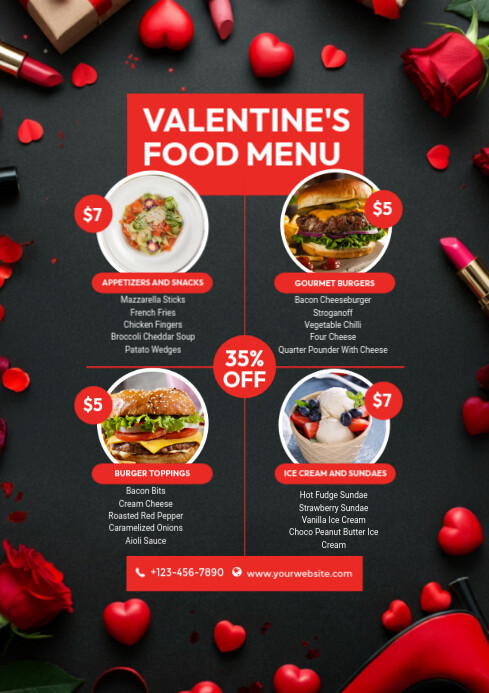 Valentines day menu A4 template