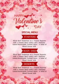 Valentines day Menu template A6