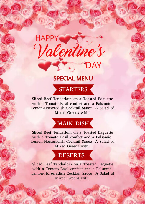 Valentines day Menu template PosterMyWall Valentines day Menu template PosterMyWall