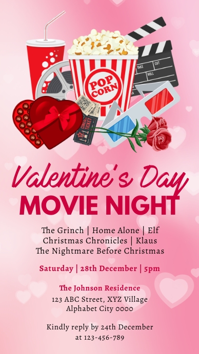 Movie Night Email Example Valentines Day Movie Night Invitation Template | PosterMyWall