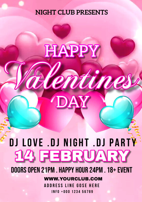 valentines day night party flyer A4 template