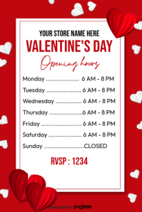 Valentines Day Opening Hours Flyer Poster template