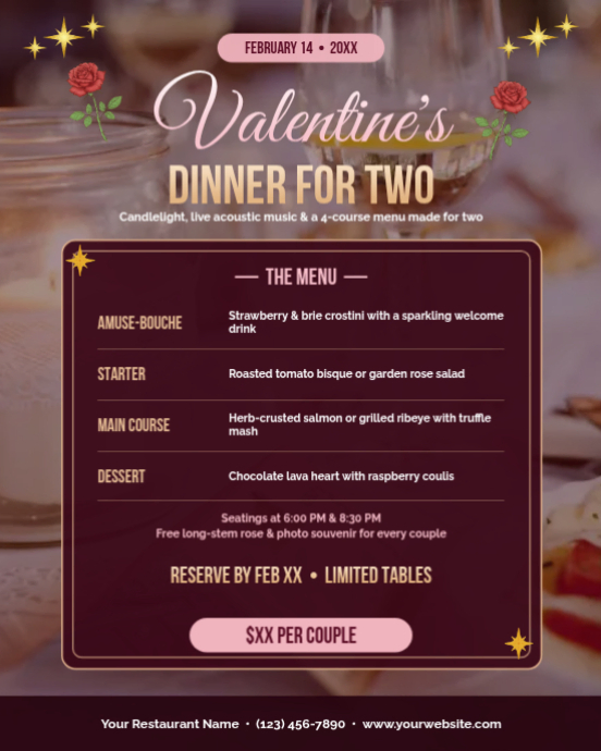 Valentines Day Romantic Dinner Reservation Post Template | PosterMyWall