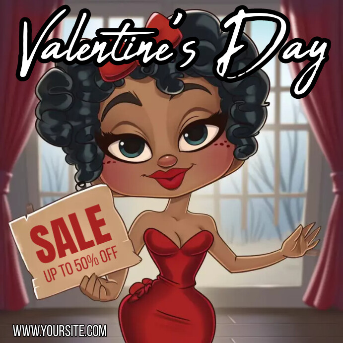 valentines day sale flyer, black betty boop Instagram Post template
