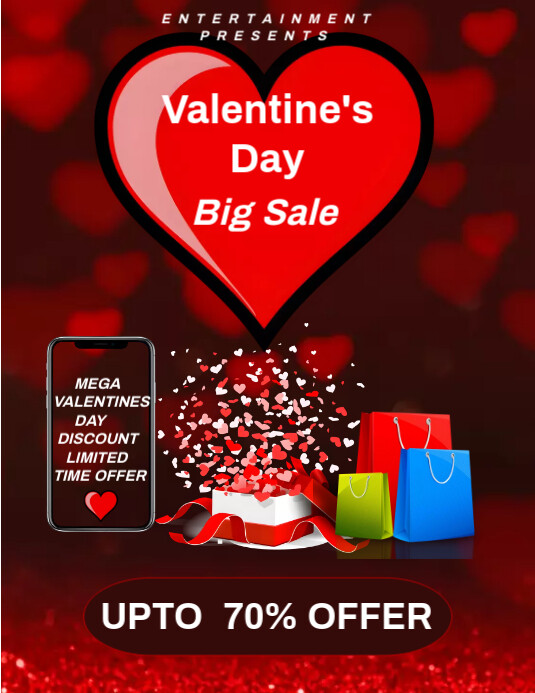 valentines day sale upto 70 offer flyer 2024 Template PosterMyWall
