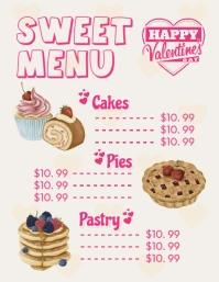 Valentines Dessert Menu Flyer template
