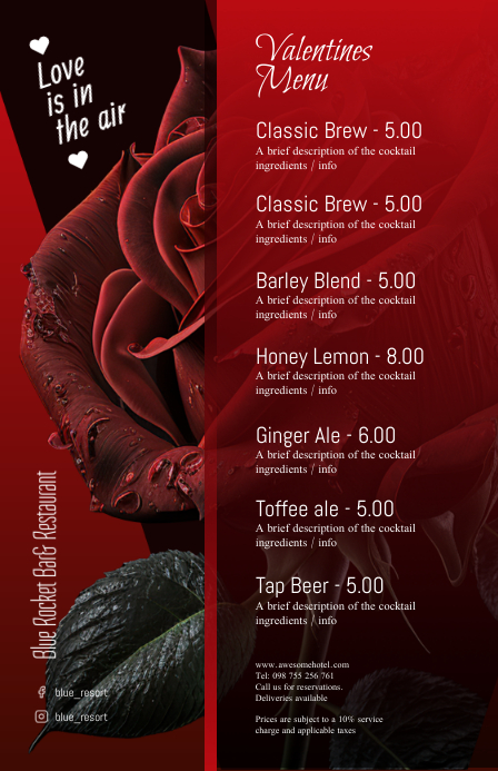Valentines dinner: (big rose) Szeroki pół strony template