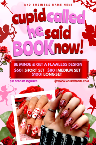 Valentines Glam Nails Book Now Poster template