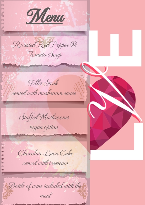 Valentines/Love menu Template | PosterMyWall
