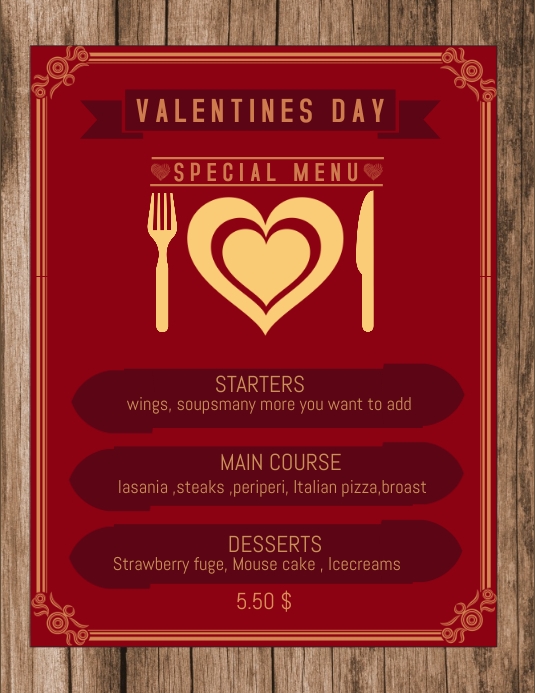 valentines menu event template