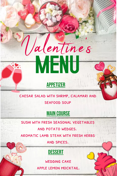 valentines menu card,valentines menu deal Poster template