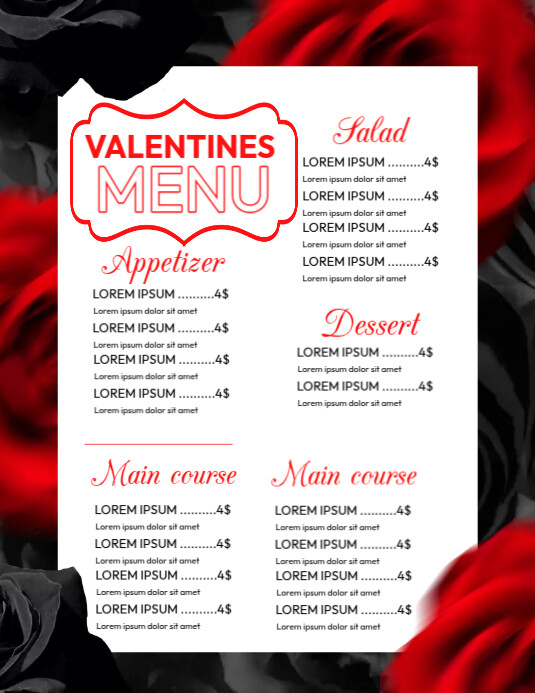 Valentines Menu Design Template | PosterMyWall