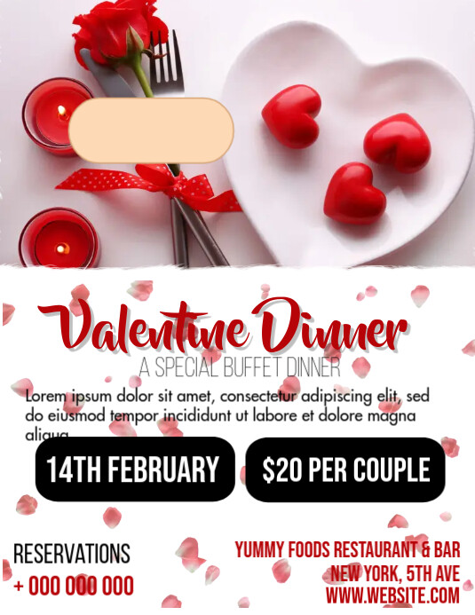 Valentines menu Folheto (US Letter) template