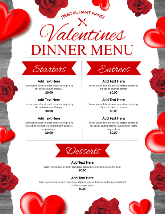 Valentines Menu Template | PosterMyWall