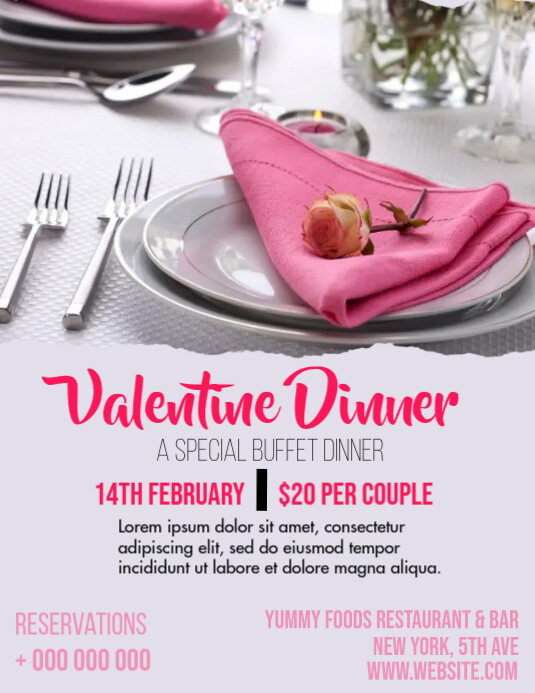 Valentines menu Folheto (US Letter) template