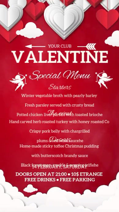Valentines Menu Display งานแสดงผลงานแบบดิจิทัล (9:16) template