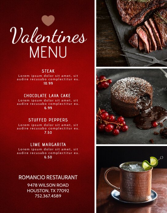 Valentines Menu Template Flyer (1) Poster/pannello