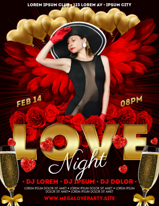 VALENTINES NIGHT PARTY FLYER Ulotka (US Letter) template