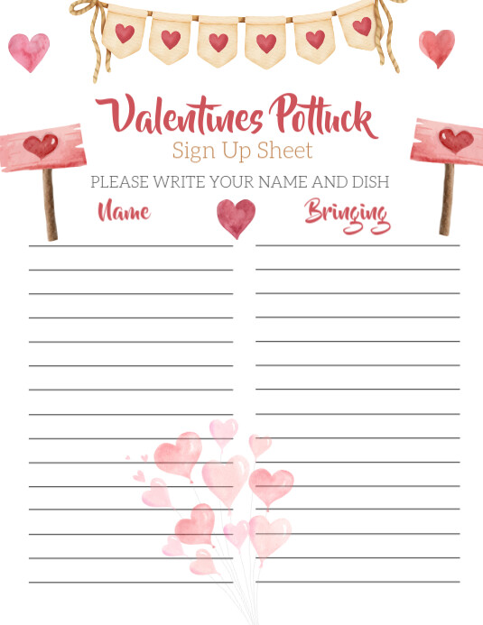 Valentine Potluck Template Potluck Flyer Hearts Images Free Download