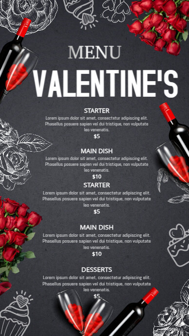 Valentines special menu ,menu Digital Display (9:16) template