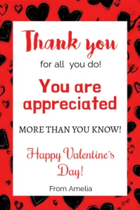 Valentines Thank You Tags, Teacher Valentines Appreciation Tags, Banner 4 × 6 Fuß template