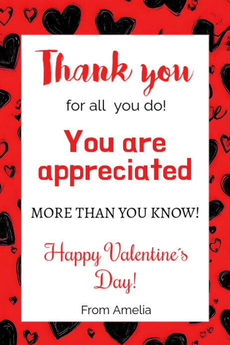 Valentines Thank You Tags, Teacher Valentines Appreciation Tags, Banner 4' × 6' template