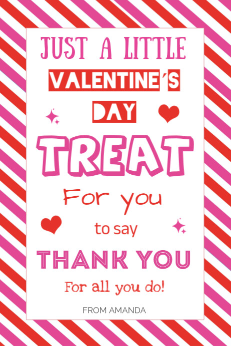 Valentines Treat to Say Thank You Gift Tag, Valentine's Day Appreciation for Teachers or Staff Banner 4' × 6' template