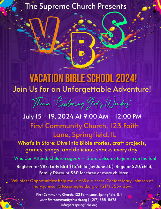 VBS 2024 and Vacation Bible School flyer Template PosterMyWall VBS 2024 and Vacation Bible School flyer Template PosterMyWall